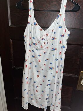 Old Navy White Floral Dress with Red & Blue Flowers